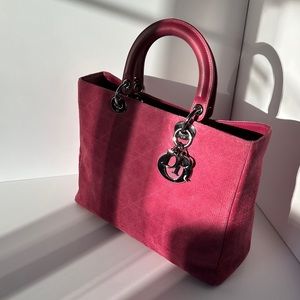 Authentic Lady Dior Large Pink Suede